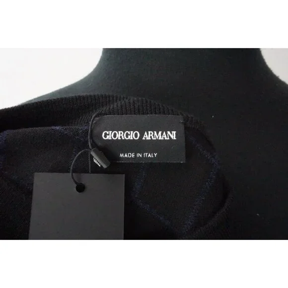 Giorgio Armani Black Label Black Purple Cubic Plaid Wool Woven Sweater Sz 48 NEW